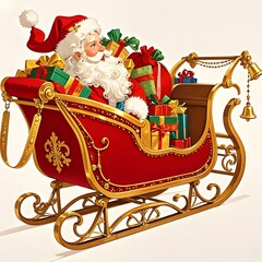 Santa Claus Snow Train Carrying Christmas Gift Boxes, Christmas, White Background, New Year, Ai Generative, Animation, 2D