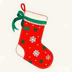 Red Christmas Socks With Green Ribbon, Christmas, White Background, New Year, Ai Generative, Animation, 2D