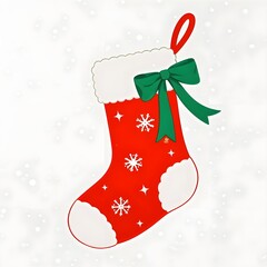 Red Christmas Socks With Green Ribbon, Christmas, White Background, New Year, Ai Generative, Animation, 2D