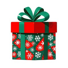 Red and Green Ribbon Christmas Gift Box, Christmas, White Background, New Year, Ai Generative, Animation, 2D