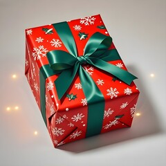 Red and Green Ribbon Christmas Gift Box, Christmas, White Background, New Year, Ai Generative, Animation, 3D