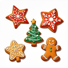 Tree, Character and Star Motif Christmas Cookies, Christmas, White Background, New Year, Ai Generative, Animation, 2D