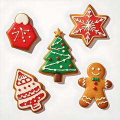Tree, Character and Star Motif Christmas Cookies, Christmas, White Background, New Year, Ai Generative, Animation, 2D