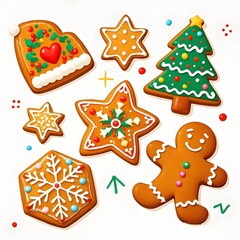 Tree, Character and Star Motif Christmas Cookies, Christmas, White Background, New Year, Ai Generative, Animation, 2D