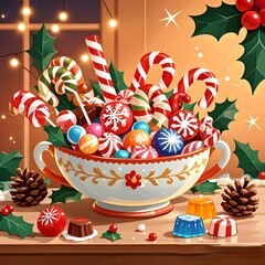 Sweet Christmas Candy, Christmas, Christmas Background, New Year, Ai Generative, Animation, 2D