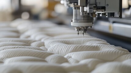 Closeup of Mattress Production:  Industrial Sewing Machine