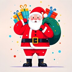 Santa Claus Carrying Christmas Gift Boxes, Christmas, White Background, New Year, Ai Generative, Animation, 2D