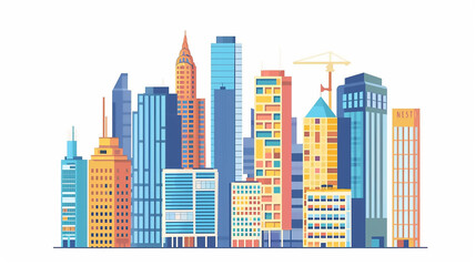 Modern City illustration isolated at white with space for text. Success in business, international corporations, Skyscrapers world finance money exchange business , Global network modern creative tele
