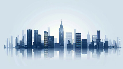 Misty dawn over a futuristic city skyline surrounded by clouds at sunrise  Modern skyline building banner with eye catching view 

