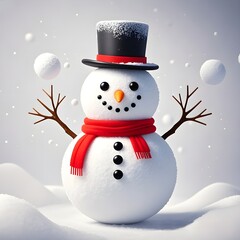 Snowman With Christmas Hat and Accessories, Christmas, White Background, New Year, Ai Generative