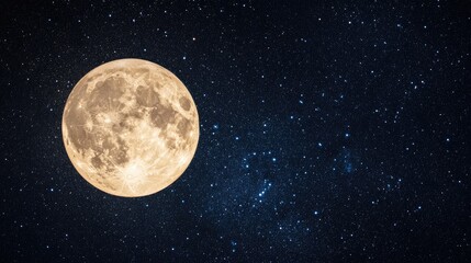 Clear night sky with a glowing full moon and shining stars