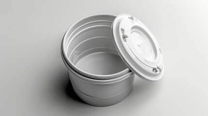 White plastic container with lid, open and empty, on a white background.