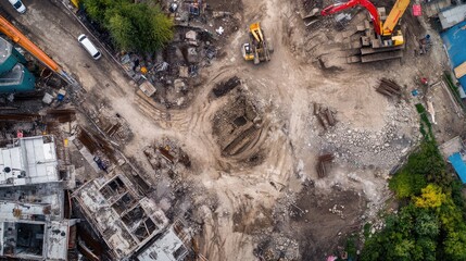 Remote Monitoring with Drones - A drone monitoring a construction site, illustrating technology's role in safety and efficiency.