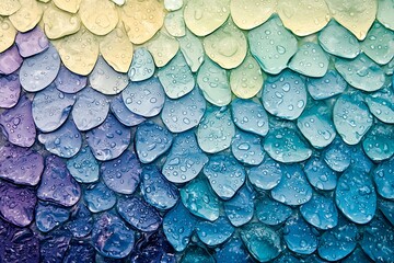 Colorful Water Droplets on Scaly Surface: A Visual Symphony