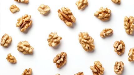 cracked walnuts isolated on white background