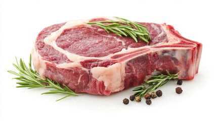 Raw beef rib steak isolated on white background,