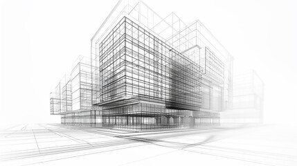 Fototapeta premium Modern Architecture building construction perspective design, building sketch line drawing on white background Modern Architecture building construction perspective design, building sketch line white 