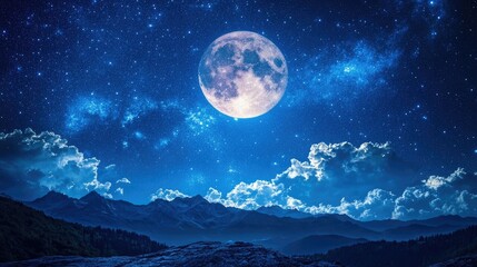 Fototapeta premium Moon shining brightly in the sky, surrounded by a blanket of stars