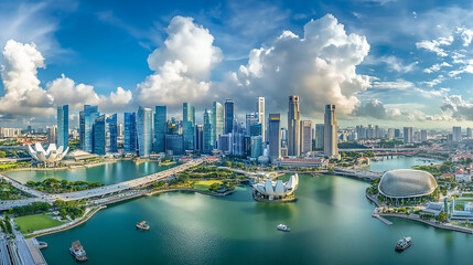Obraz premium A panoramic view of a modern city skyline, representing economic growth and urban development Scenery of Phoenix Lake Park, Nansha, Guangzhou, China 