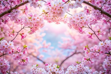 Obraz premium Stunning Drone Photography of Delicate Pink Cherry Blossoms Framing Serene White Space for Nature Lovers, Spring Aesthetics, and Floral Beauty in High Resolution