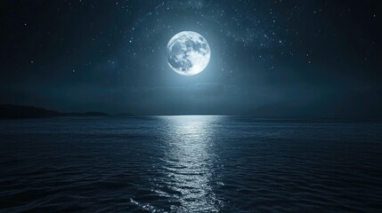 Fototapeta premium Moonlight and stars illuminating a calm, serene night sky