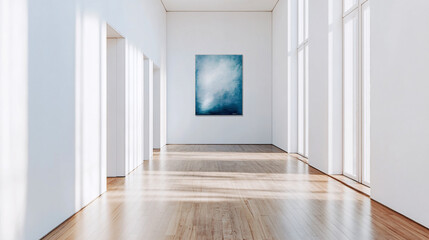 Fototapeta premium Serene Blue Abstract Art in Minimalist Gallery Setting
