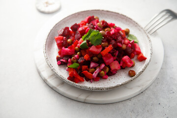 Traditional beetroot salad with green pea