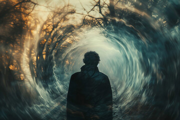 Obraz premium Generative AI Close-Up of a Time Traveler Exploring Cosmic Portal Across Space and Time