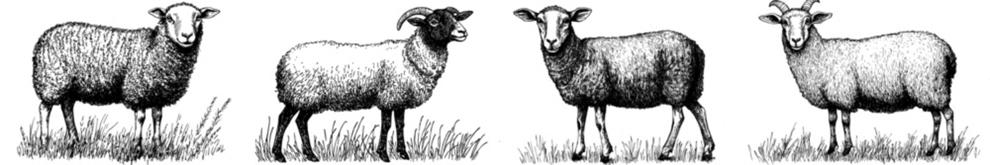Fototapeta premium An ink drawing of a sheep with a modern engraving style.