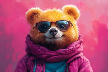 Fototapeta premium smiling bear, 2d vector art style,cartoon stylized, vibrant colors, 