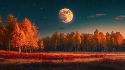 Full Moon over Autumn Forest