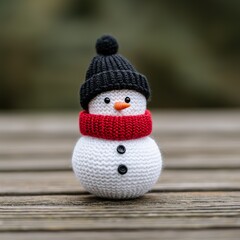 Obraz premium Adorable knitted snowman with hat and scarf.