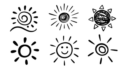 Scribble Sun Different Hand Drawn Doodle Shape Set