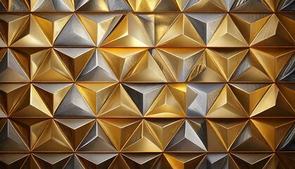 Motif répétitif de triangles dorés et argentés avec un effet 3D et ombrage léger pour un design de luxe