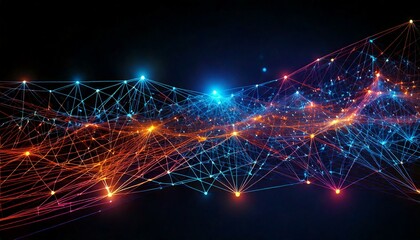 Arrière-plan style réseau digital avec lignes et points lumineux sur fond sombre pour un effet high-tech