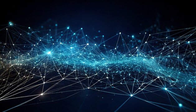 Arrière-plan style réseau digital avec lignes et points lumineux sur fond sombre pour un effet high-tech