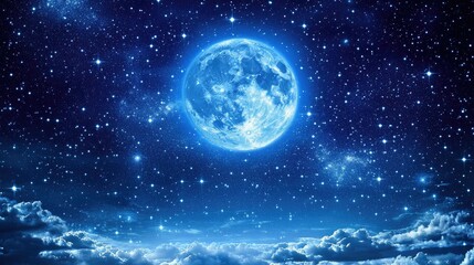 Fototapeta premium Sky full of stars with a bright, radiant full moon