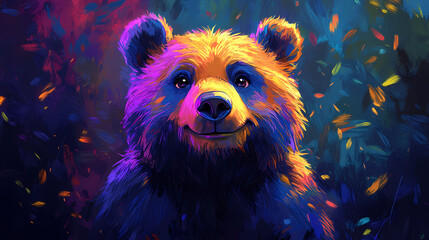 smiling bear, 2d vector art style,cartoon stylized, vibrant colors, 