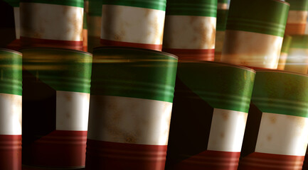 Kuwait oil crude petroleum fuel barrels in row
