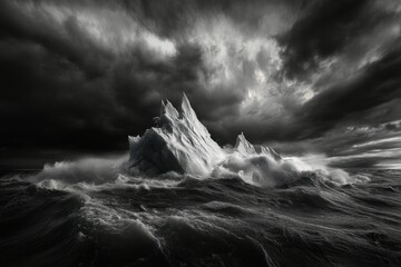 Dramatic Iceberg in Dark Stormy Sea