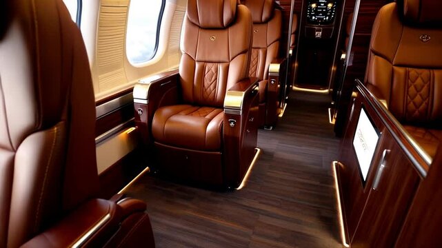 Luxurious Interior Of Empty Corporate Jet, 4k High-Quality Animation Video