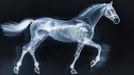 Obraz premium Incredible X-ray View of a Horse in Motion Showing Detail of Anatomy and Structure of Skeleton Against a Dark Background for Veterinary Education and Research