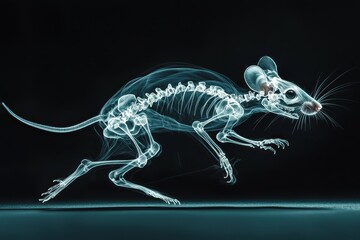 Fototapeta premium X-ray Image of a Running Mouse Showcasing Detailed Skeletal Structure in Motion Against a Dark Background for Educational and Scientific Use