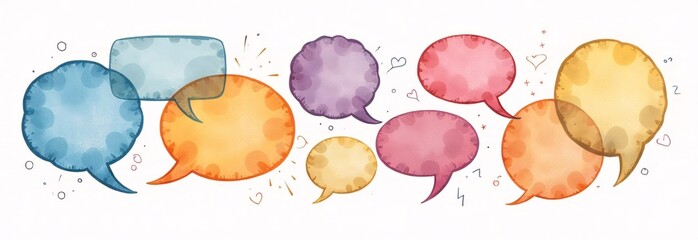 Speech bubbles in a hand drawn style, watercolor, chat bubble or dialog boxes
