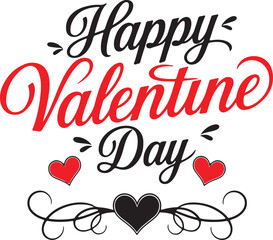 Happy Valentine's day text, hand lettering typography poster on white background. Vector illustration. Romantic quote postcard, card, invitation, banner template.