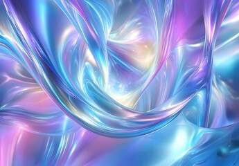 A background with swirling liquid metallic shapes in pastel blue and purple.