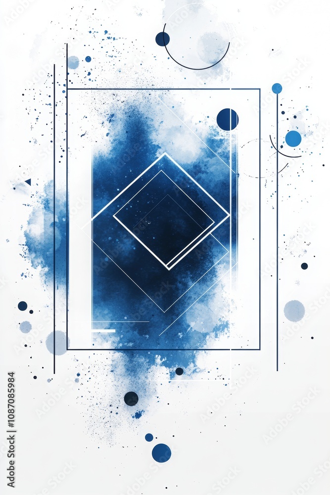 Canvas Prints minimalist blue and white geometric design with shapes on empty frame