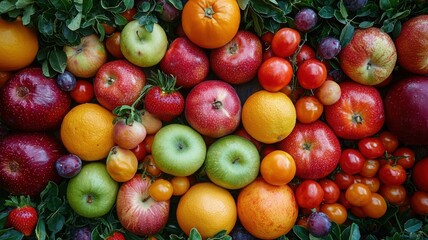 A vibrant assortment of fresh fruits in various colors and textures, perfect for health.
