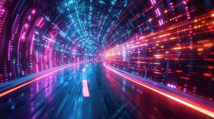 Neon Tunnel with Futuristic Lights and Speed