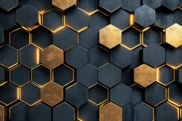 Modern Hexagon Wall Design with Gold Accents